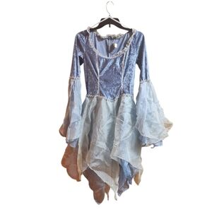 Woodland Fairy Elegant Blue and Silver Women's Costume Dress and Floral Crown